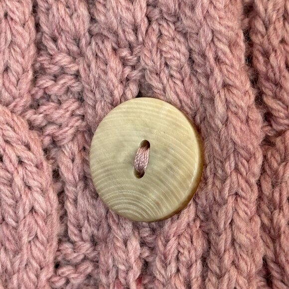 Aran Cardigan Sweater Pink Irish Cable Knit Chunky Ireland Wool Luxury Large - Picture 7 of 13